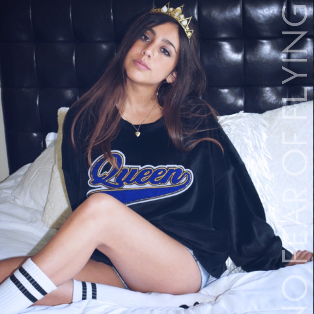 Black Velour Sweatshirt with Chenile “Queen” patch